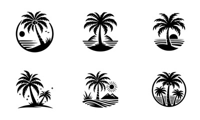 palm tree vector logo icon illustration silhouette bundle