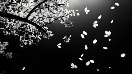 Elegant Cherry Blossom Petals in Black and White
