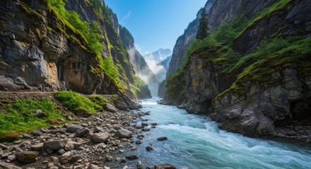 Obraz premium Stunning Mountain River Gorge Landscape Photography