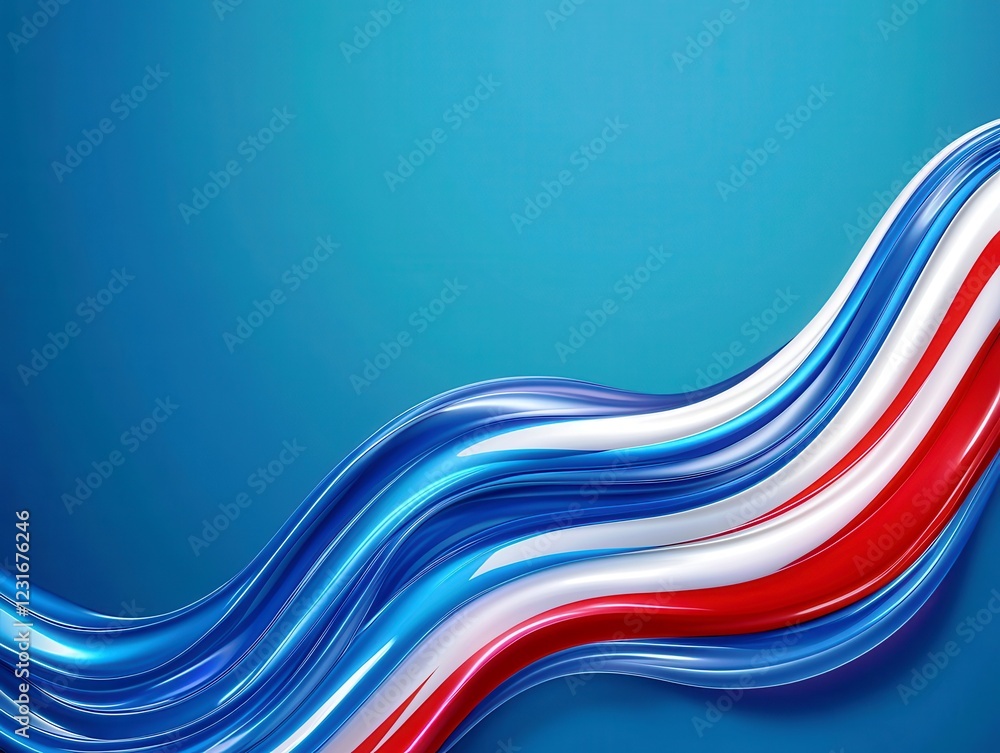 Poster colorful wavy lines in red, blue and white on a smooth blue background creating a dynamic and vibran