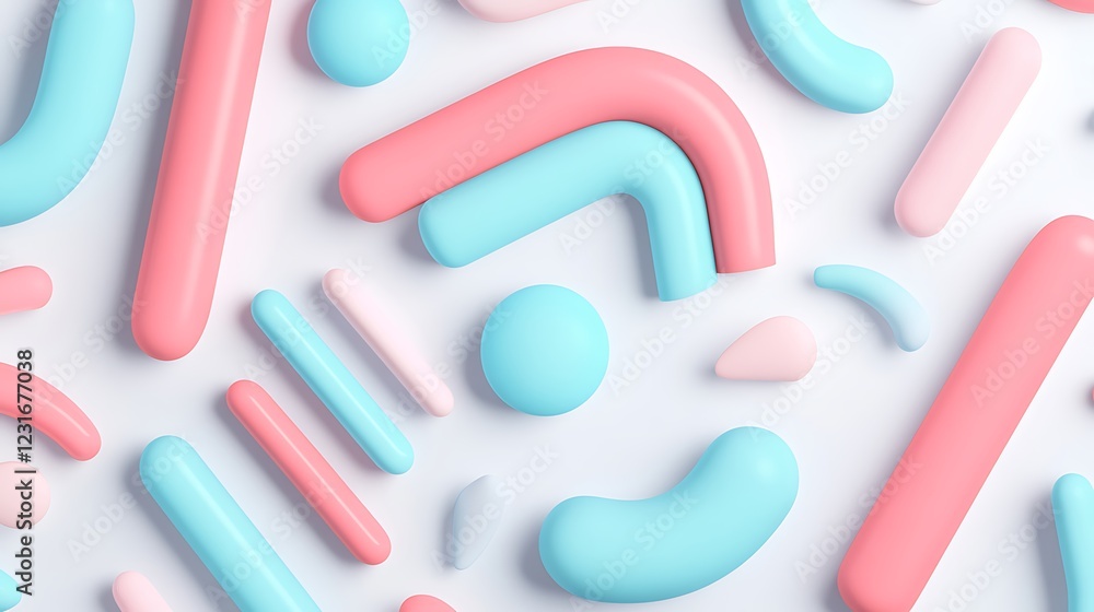 Poster Colorful Abstract Composition Featuring Soft Shapes in Pink and Blue on a Light Background for Design Projects