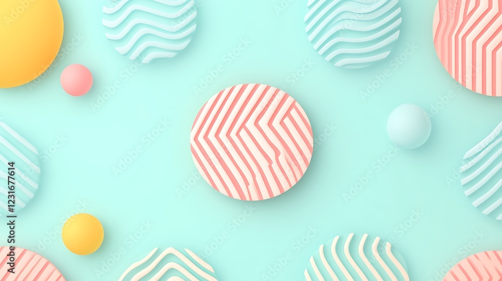 Poster colorful abstract composition with curved shapes and patterns in a soft pastel color palette