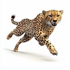 Majestic cheetah sprinting at full speed across the savanna, isolated on a clean white background