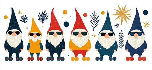 seamless pattern style Retro Gnome Pattern on White Background