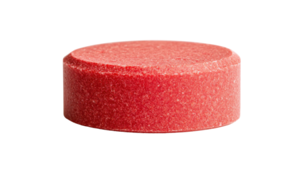 Single red pill rotating on transparent background