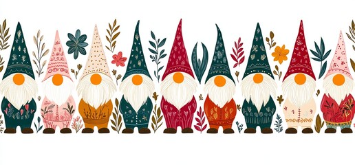 seamless pattern style Colorful Gnome Pattern on White Background