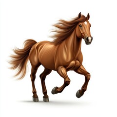 Obraz premium Majestic horse with a shiny brown coat and a flowing mane, isolated on a clean white background
