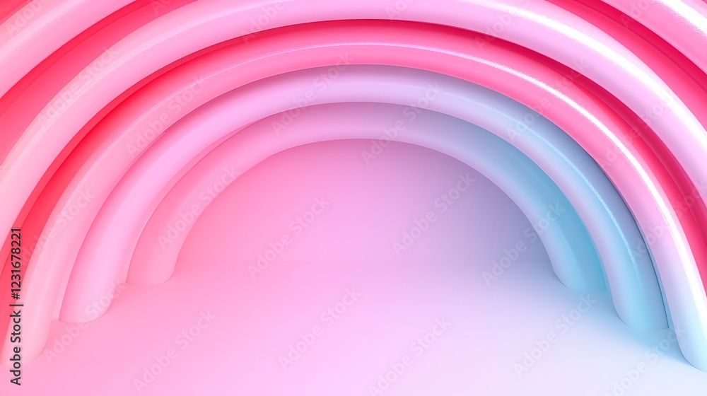 Poster colorful abstract curved rainbow shapes in a soft gradient background for creative designs and art p