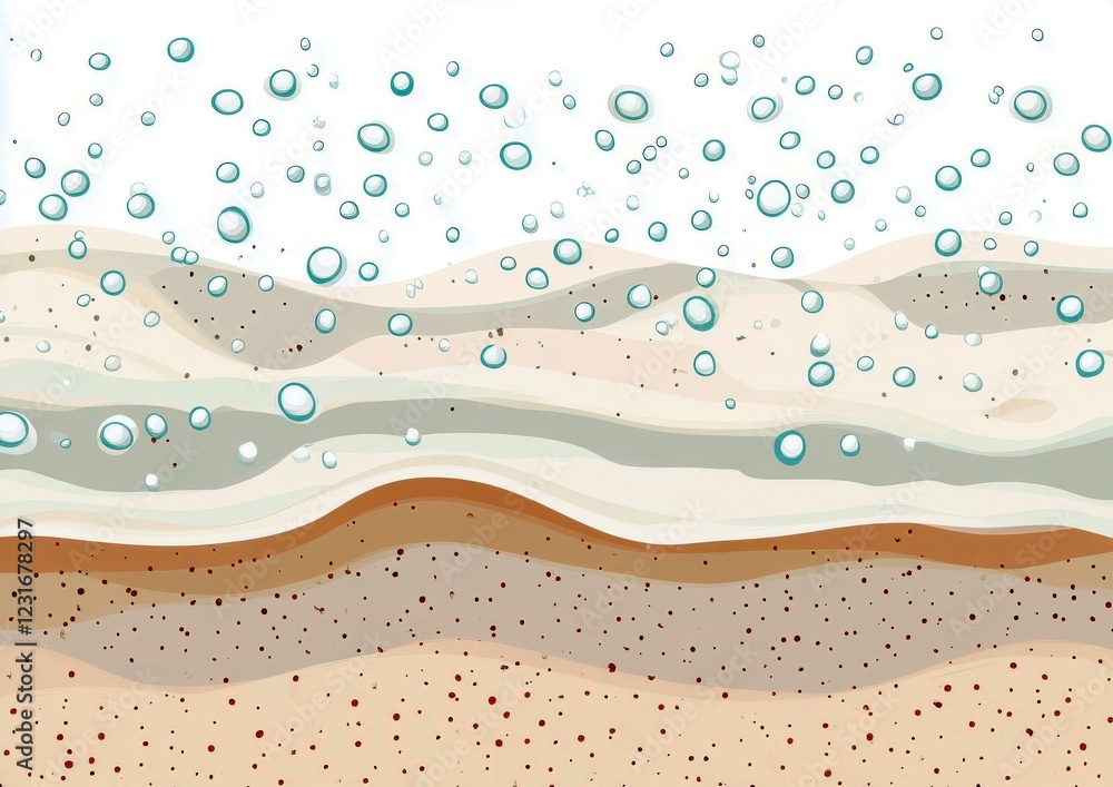Aufkleber abstract ocean scene with bubbles and sand layers creating a colorful underwater perspective of seag