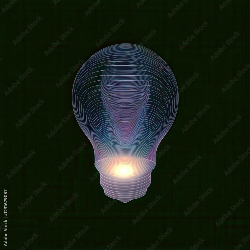 Poster abstract illustration of a light bulb with luminous glow and intricate line patterns, symbolizing cr