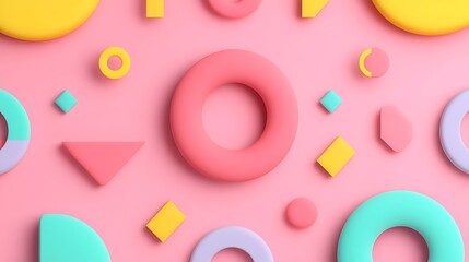 Fototapeta premium Colorful Abstract Shapes and Forms on Pink Background for Creative and Design Projects