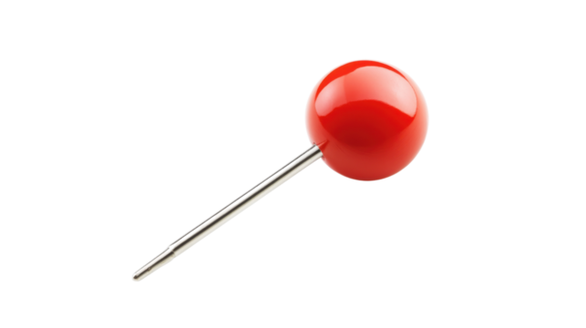 Red push pin on transparent background, perfect for presentations and projects