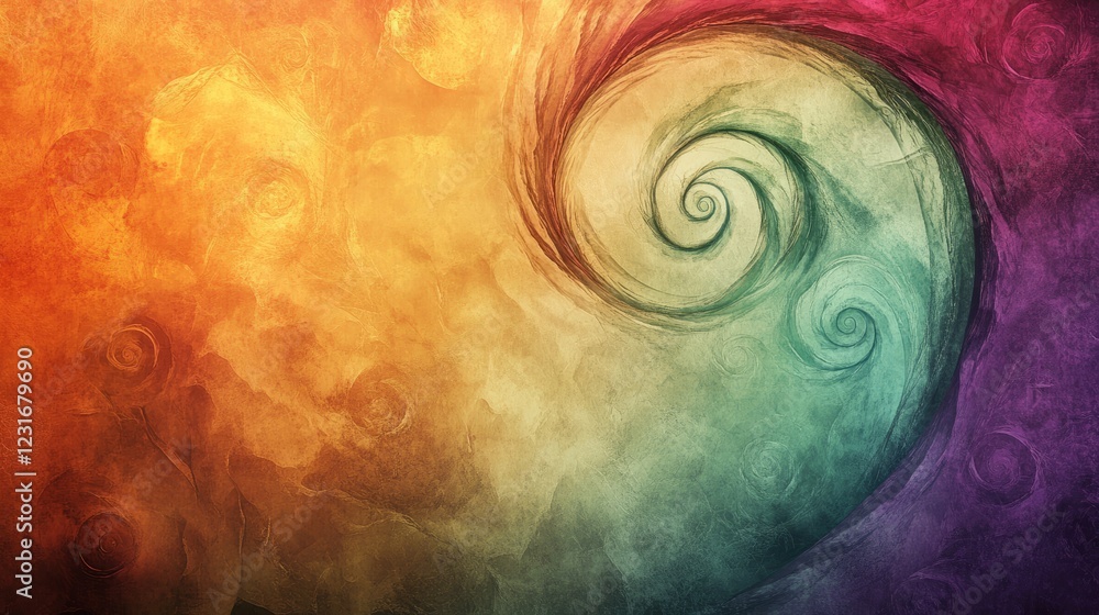 Poster a colorful swirl with a heart shape in the middle. the swirls are in different colors and sizes