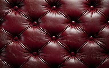 Fototapeta premium Deep red leather upholstery texture with button tufting.