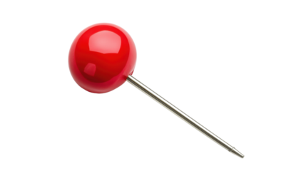 Red glossy pin with transparent background is pointing diagonally down right