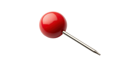 Red push pin on transparent background, perfect for presentations and documents
