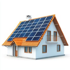 Fototapeta premium Modern solar panel installed on a house roof, isolated on a clean white background
