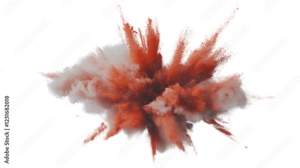 Poster red and white powder exploding on transparent background