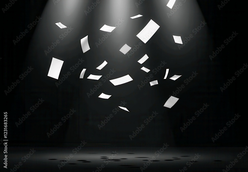 Aufkleber abstract flight of white papers swirling in dark space with dramatic lighting creating a dynamic mot