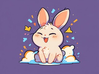 Adorable Happy Bunny on a Cloud: A Delightful Digital Illustration