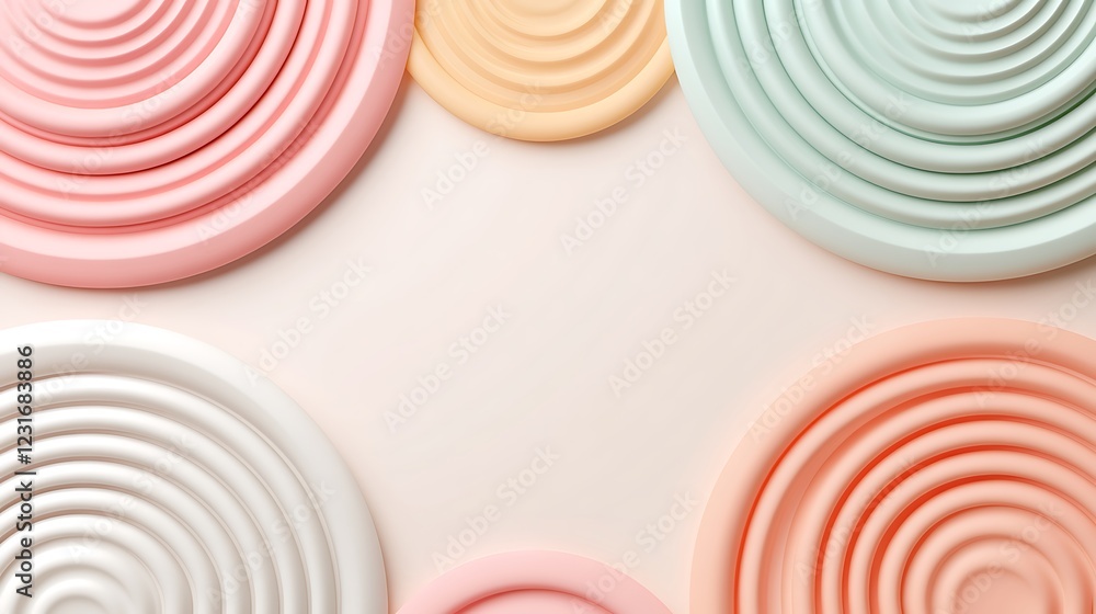Poster Colorful Circular Patterns with Soft Pastel Tones in a Minimalist Design for Background and Decorative Use