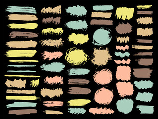 Ink dry brushstroke vector pack. Freehand inkblot streak abstract shapes. Splattered stain web sticker stencil collection. Brush stroke paint stains drawing.