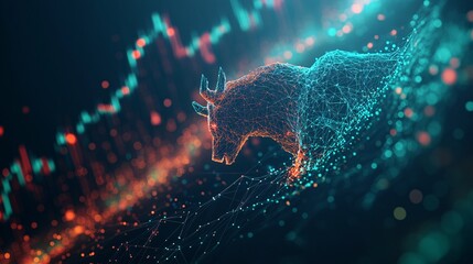 Naklejka premium Bull market symbolism in digital art financial background abstract graphic dark environment