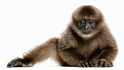 Obraz premium Young Pileated Gibbon, 4 months old, sitting in front of white