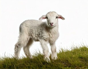 Obraz premium Young Ouessant ram in front of a white background