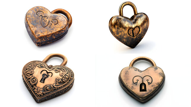 ? Heart-shaped love lock with engraved initials isolated on white background in HD .-# Create, explore, and organize on [midjourney.com](<https