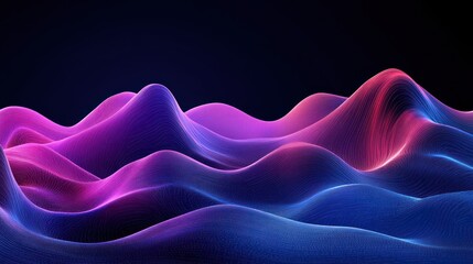 Obraz premium Abstract glowing waves, digital landscape, dark background, futuristic design