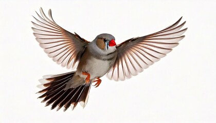 Obraz premium Zebra Finch flying, Taeniopygia guttata, against white background