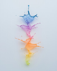 Obraz premium A slow-motion conceptual shot showing a drop of colored liquid merging with water, forming intricate swirling designs against a white backdrop,