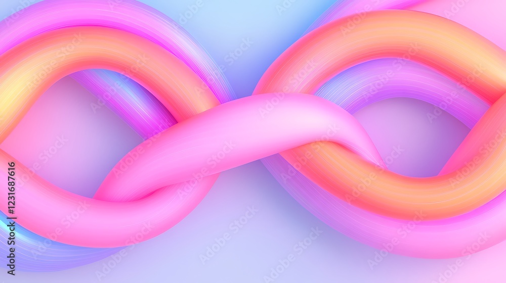 Poster colorful fluid chains in twisted formation on soft gradient background for abstract art concepts