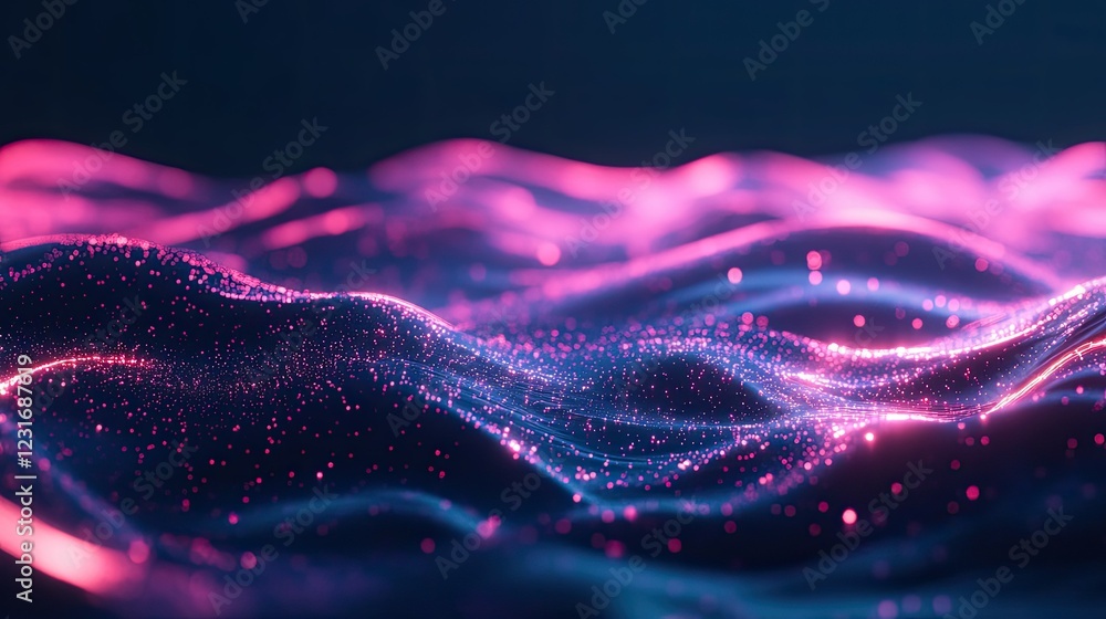 Poster abstract background of glowing data streams, representing technological processes and digital storag