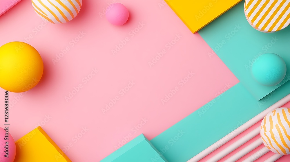 Aufkleber colorful geometric background with 3d shapes and minimalist design elements for creative projects