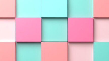Colorful Geometric Background of Mint Green and Soft Pink Square Tiles for Creative Design Projects