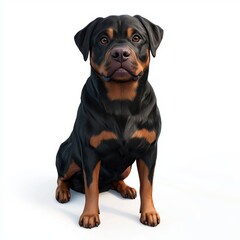 Obraz premium Rottweiler with a confident posture and deep brown eyes, placed on a bright white background