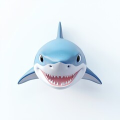 Fierce great white shark with its mouth slightly open, centered on a clean white background