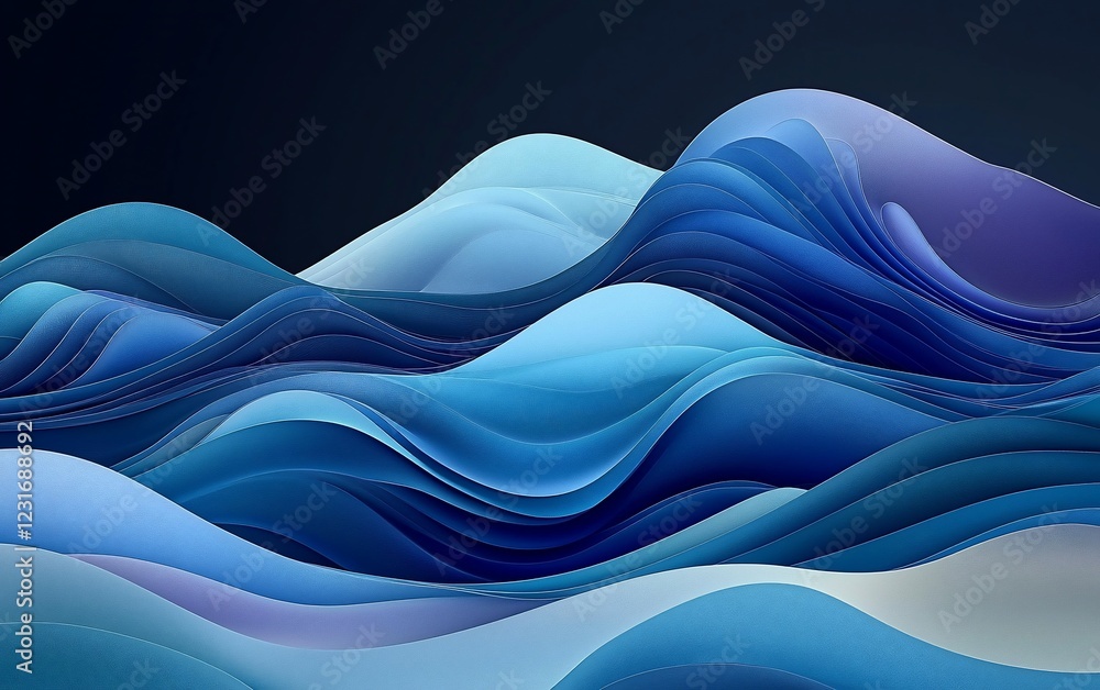 Poster abstract blue waves, layered design, 3d rendering.