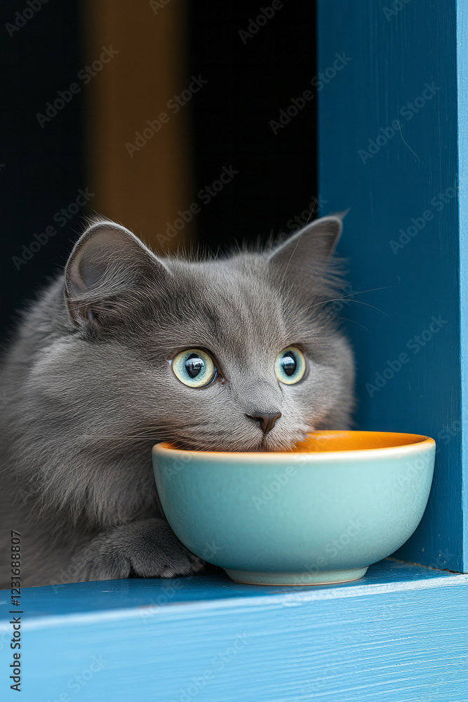 Aufkleber a modern studio setup with a subtle, minimalist vibe: a gray kittyâ€™s curious face visible behind t