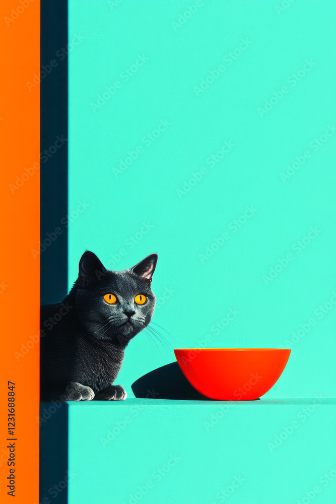 Aufkleber a modern studio setup with a subtle, minimalist vibe: a gray kittyâ€™s curious face visible behind t