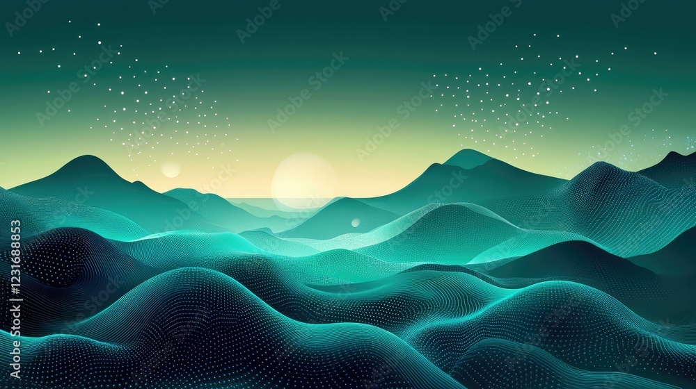 Aufkleber artistic abstract landscape featuring glowing data clusters and smooth gradients
