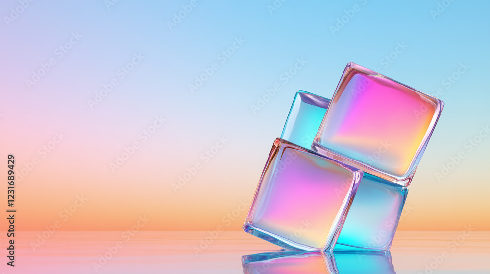Aufkleber a dynamic 3d composition featuring an array of reflective cuboids, aligned in a staggered pattern, i