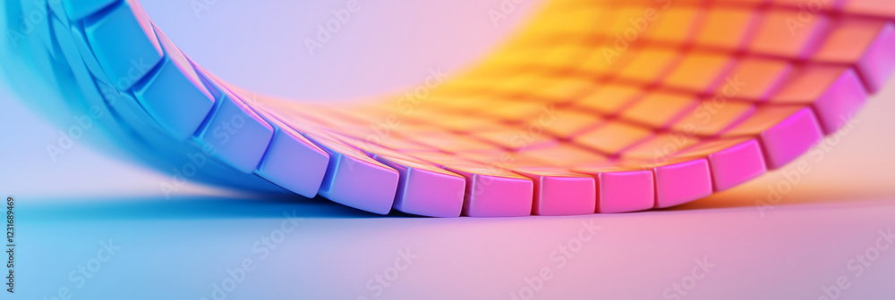 Poster A detailed macro scene of micro-reflective blocks arranged in a spiral, with shifting neon lines creating a mesmerizing depth of field,