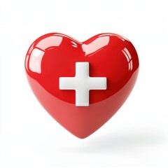Red heart with a white cross symbolizing good health, isolated on a clean white background