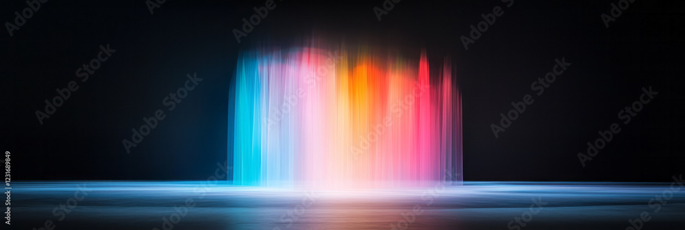 Poster a dynamic long-exposure effect of floating prisms reflecting neon glows, creating streaks of light a