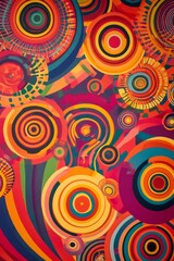 A lively abstract artwork featuring colorful concentric circles and dynamic patterns, perfect for modern design projects.