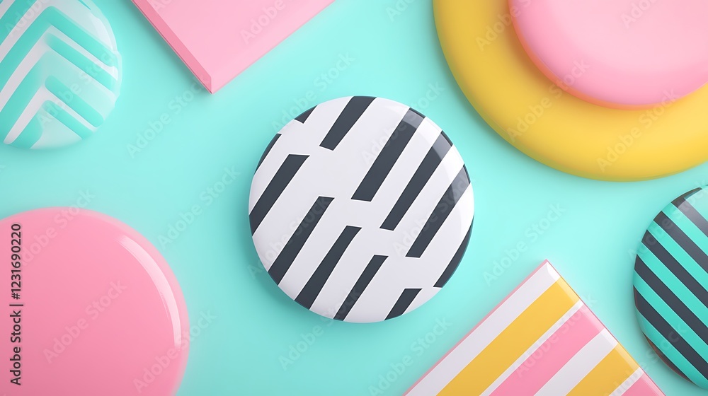 Poster colorful geometric patterns on round and square shapes background for creative design and art projec