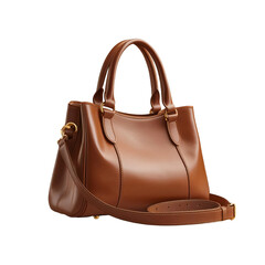 Brown leather women bag isolated on transparent background
